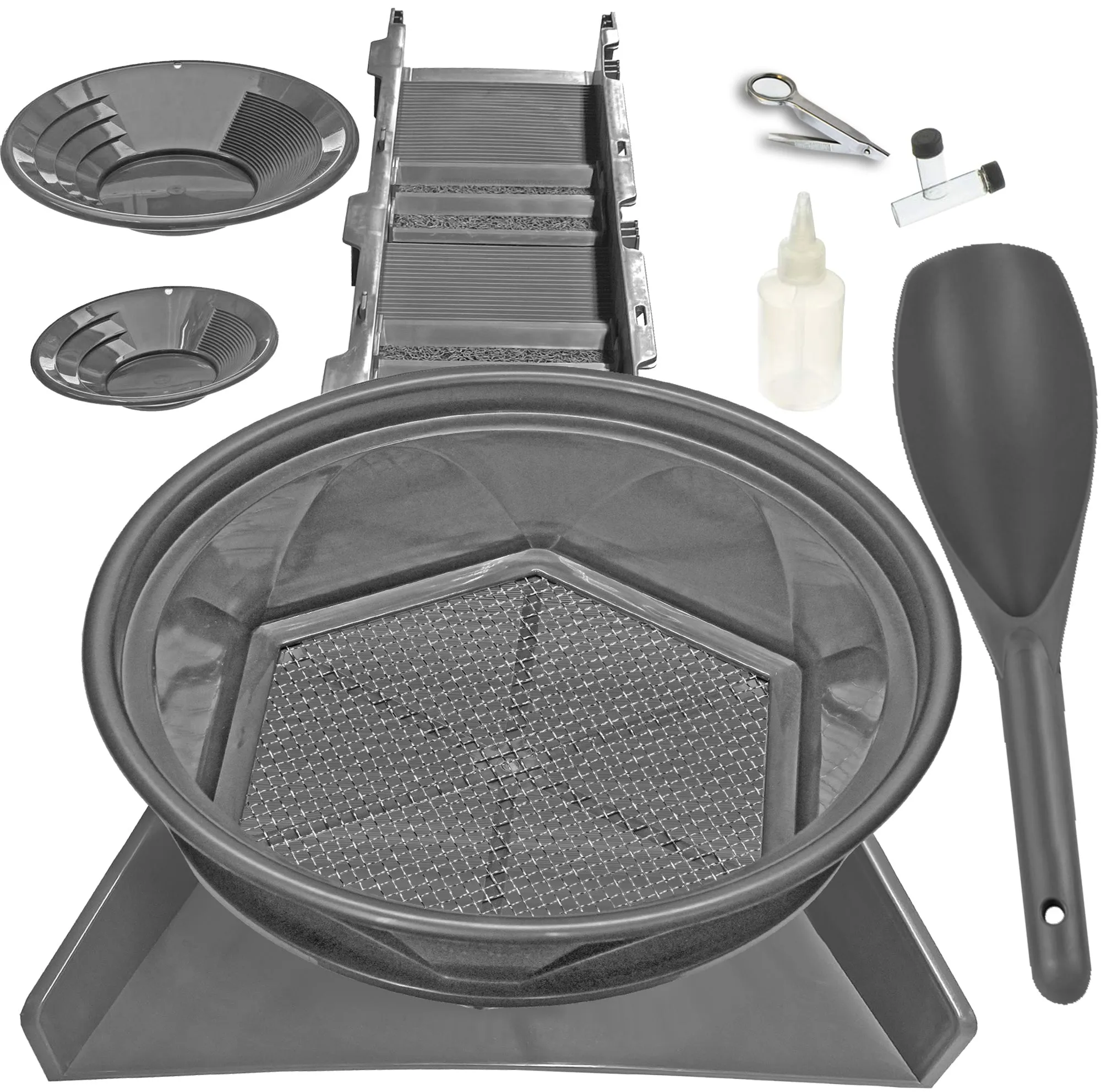 10-Piece Gold Panning Kit for Serious Prospectors: Includes 31" Sluice Box, Pans, Scoop, Sniffer Bottle, and Gold VialsPerfect for Gold Rush Adventures