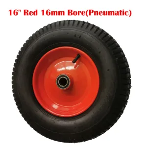 16" Red 16mm Bore (Pneumatic) Tire | Steel Rim for Hand Trolley Cart