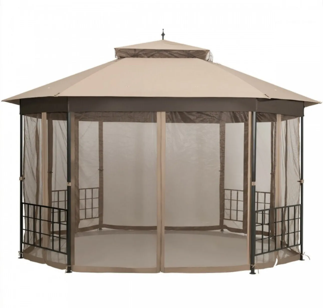 2-Tier Vented Durable Heavy Duty Top 10FT By 12FT Octagon Style Patio Gazebo With Mosquito Netting