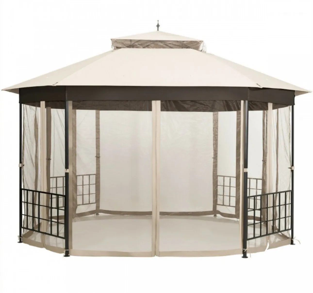2-Tier Vented Durable Heavy Duty Top 10FT By 12FT Octagon Style Patio Gazebo With Mosquito Netting