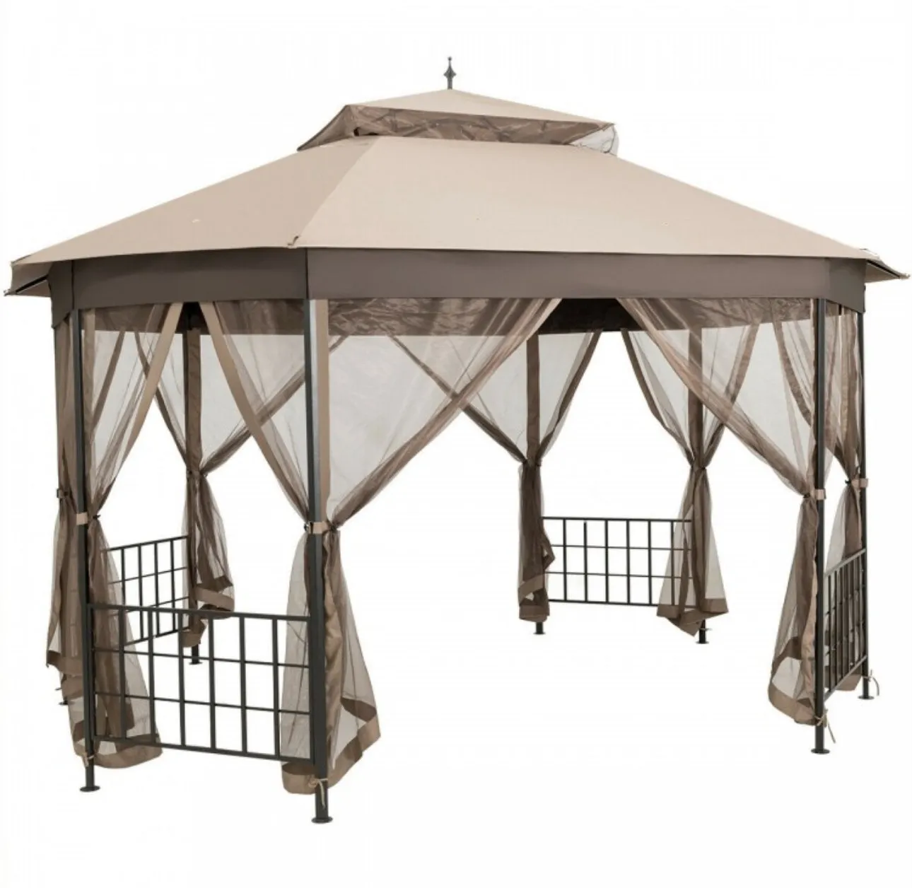 2-Tier Vented Durable Heavy Duty Top 10FT By 12FT Octagon Style Patio Gazebo With Mosquito Netting