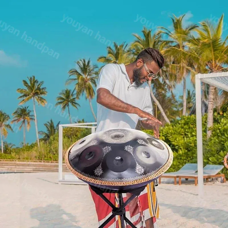 432/440hz 22 Inch d Minor Blue Steel Tongue Engraved Hand Pan Drum for Yoga & Meditation