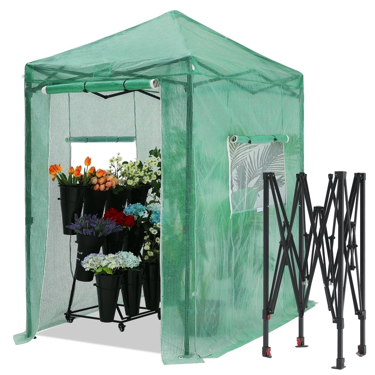 ABCCANOPY Pop Up Greenhouse Walk-in Garden Greenhouse with Roll-Up Door and Windows