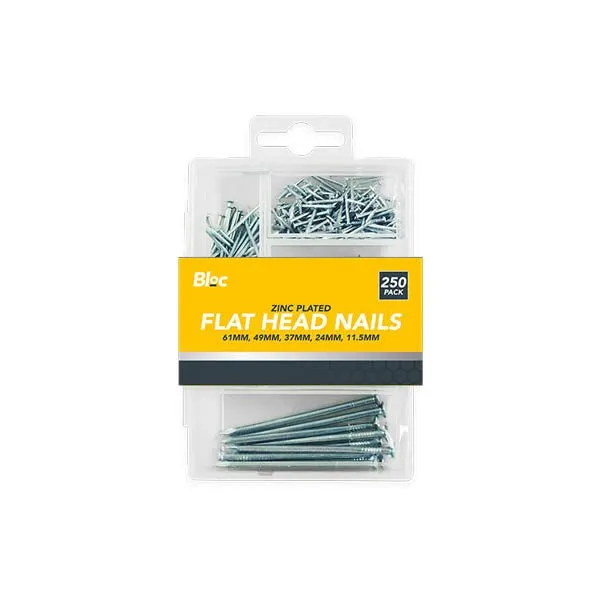 BLOC ASSORTED FLAT HEAD NAILS 250 PACK