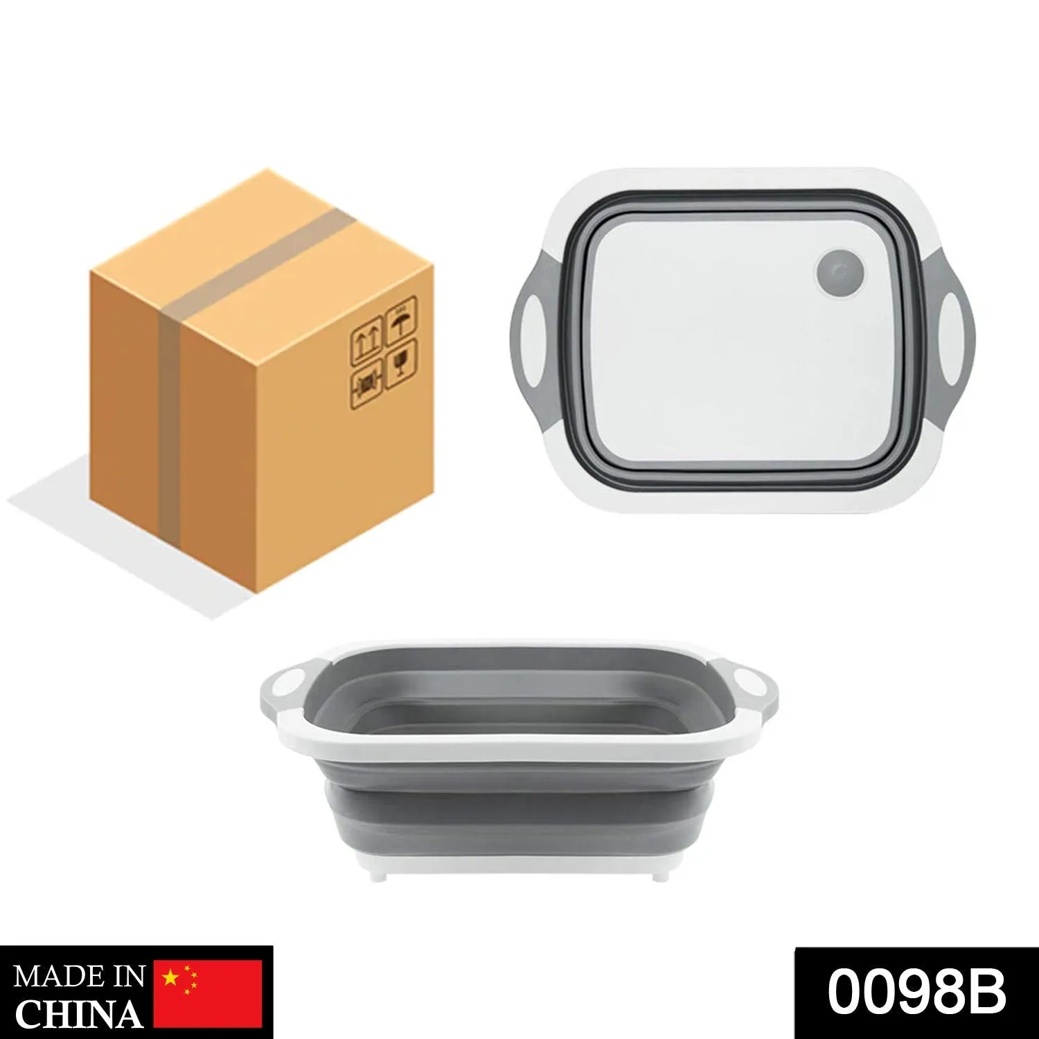 (Brown Box) Foldable Chopping Board, Dish Rack, Washing Bowl & Draining Basket, 3in1 Multi-Function