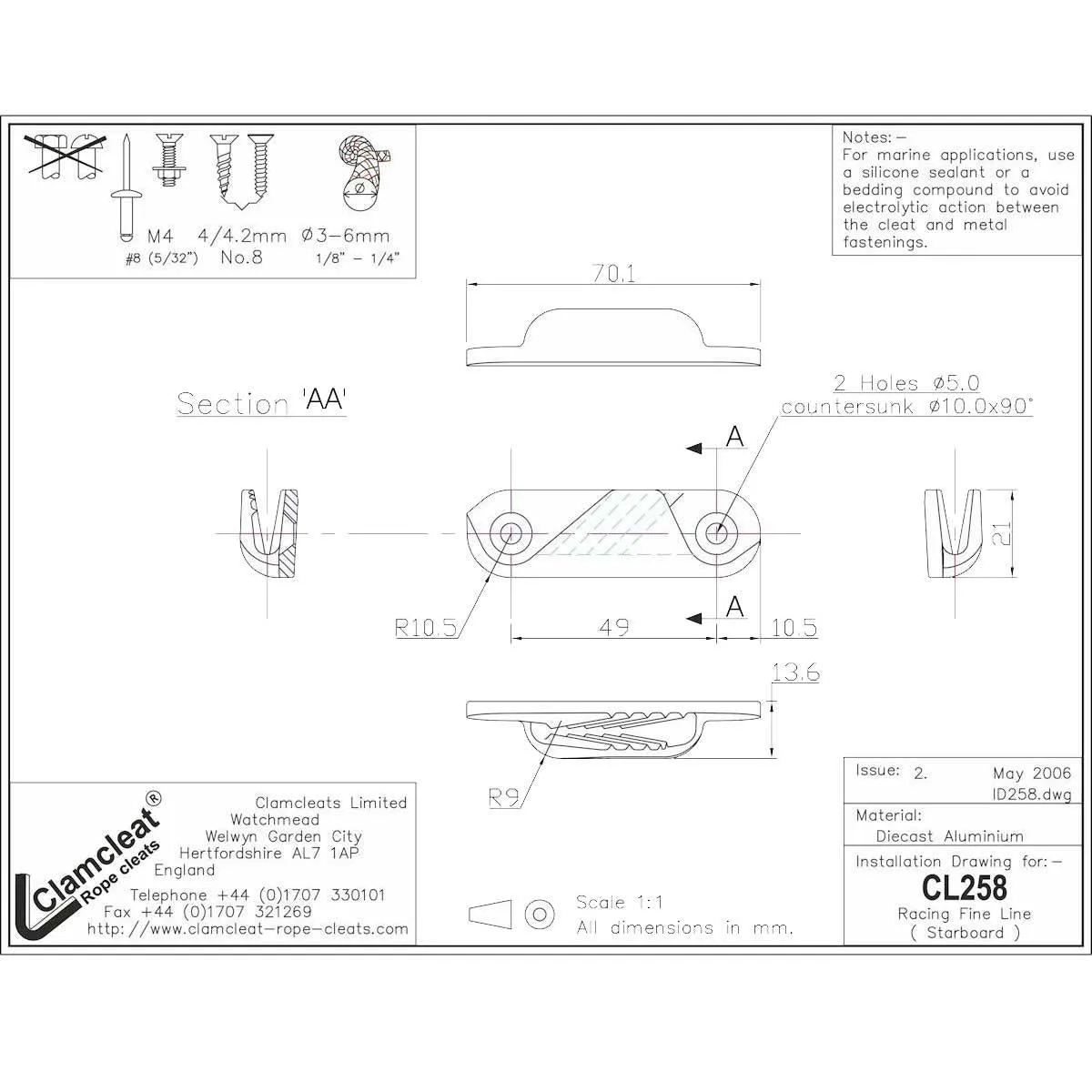 Clamcleat  RacingRacing Fine Line (Starboard) Silver