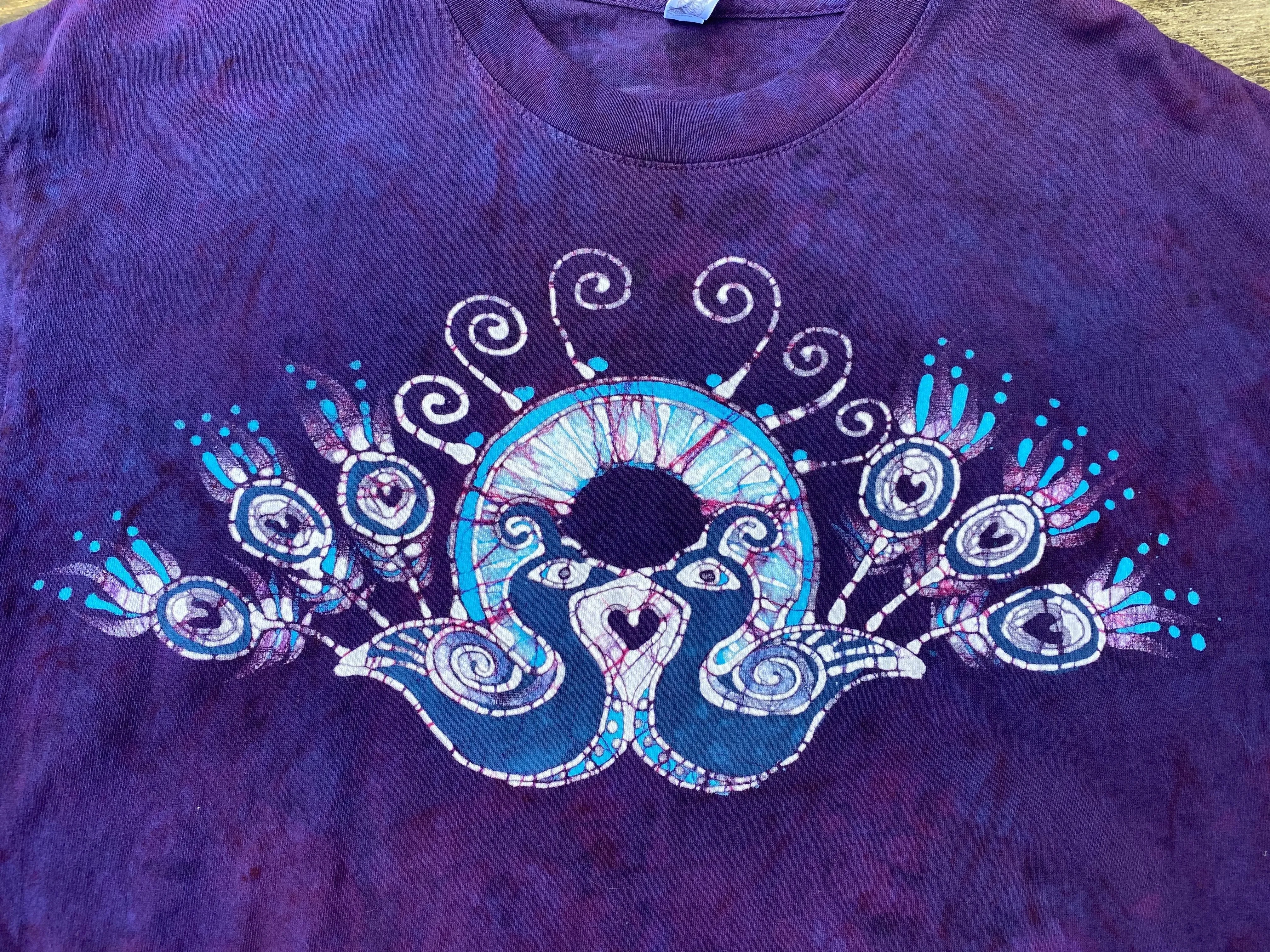 Kissing Peacocks Purple & Turquoise Handmade Batikwalla Tshirt - MEDIUM Only