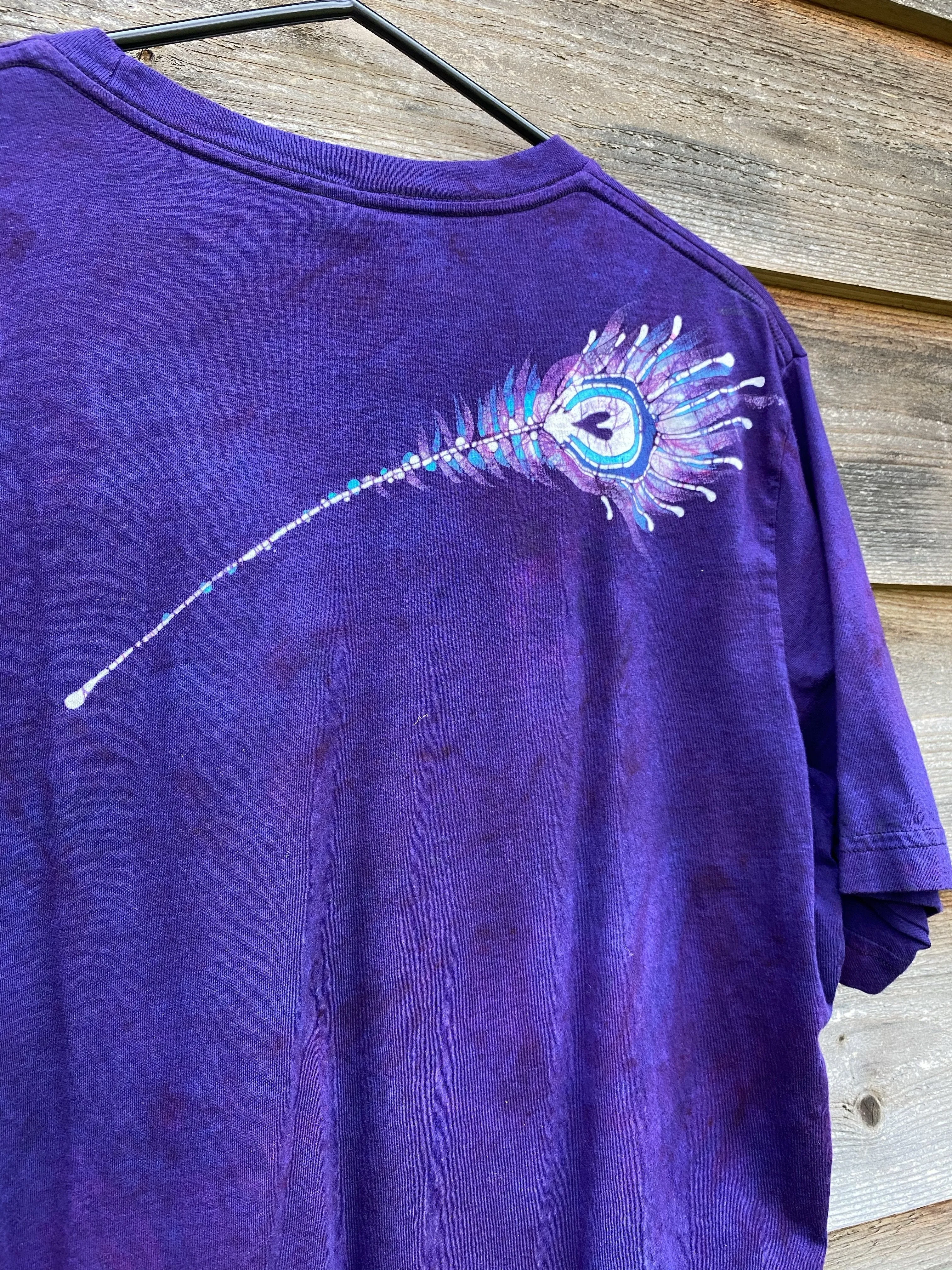 Kissing Peacocks Purple & Turquoise Handmade Batikwalla Tshirt - MEDIUM Only