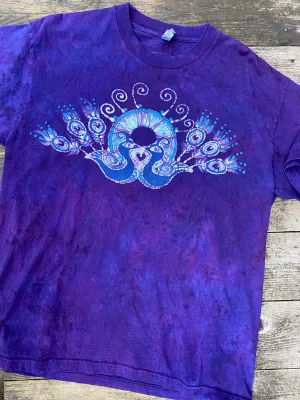 Kissing Peacocks Purple & Turquoise Handmade Batikwalla Tshirt - MEDIUM Only