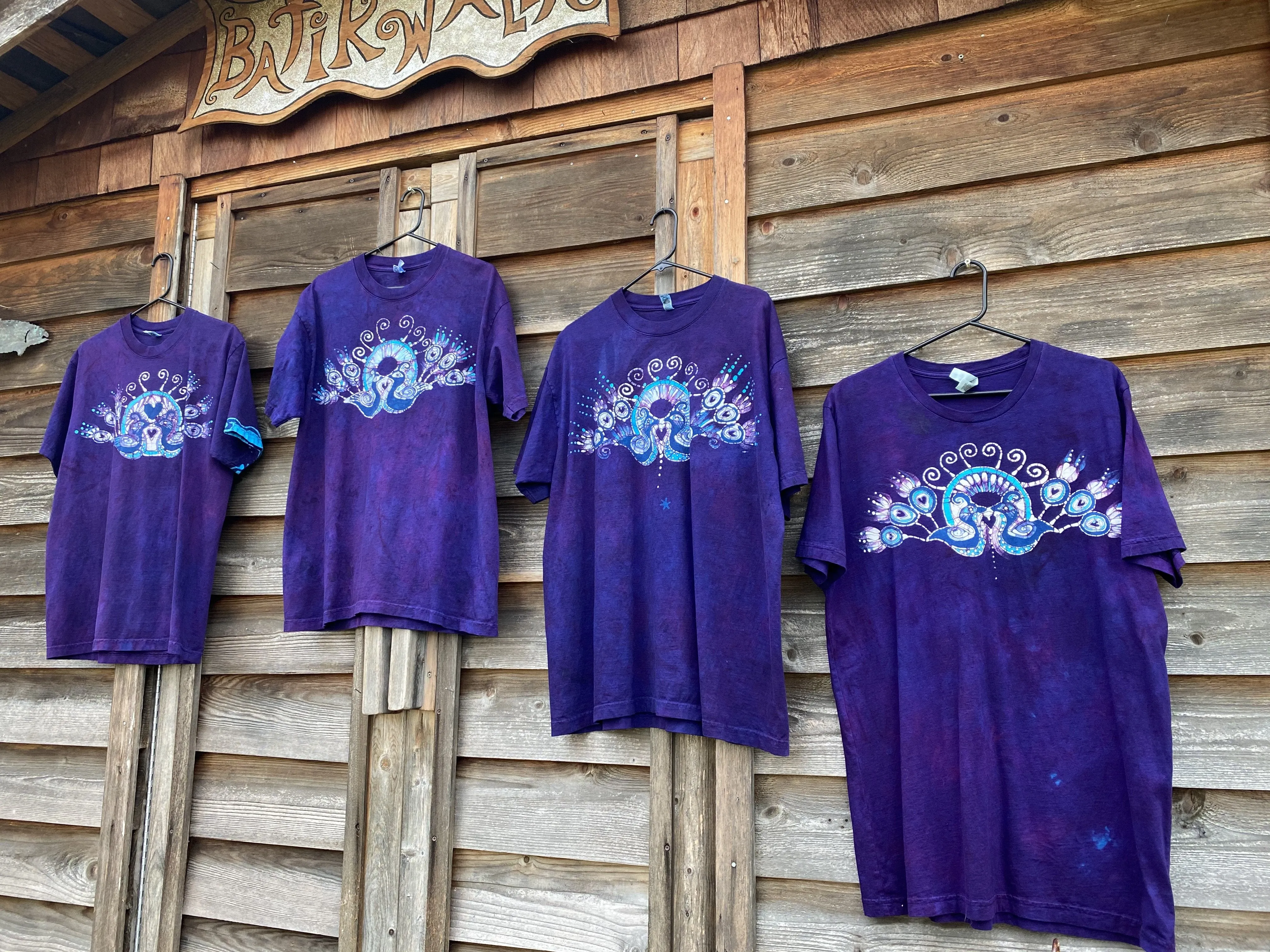 Kissing Peacocks Purple & Turquoise Handmade Batikwalla Tshirt - MEDIUM Only