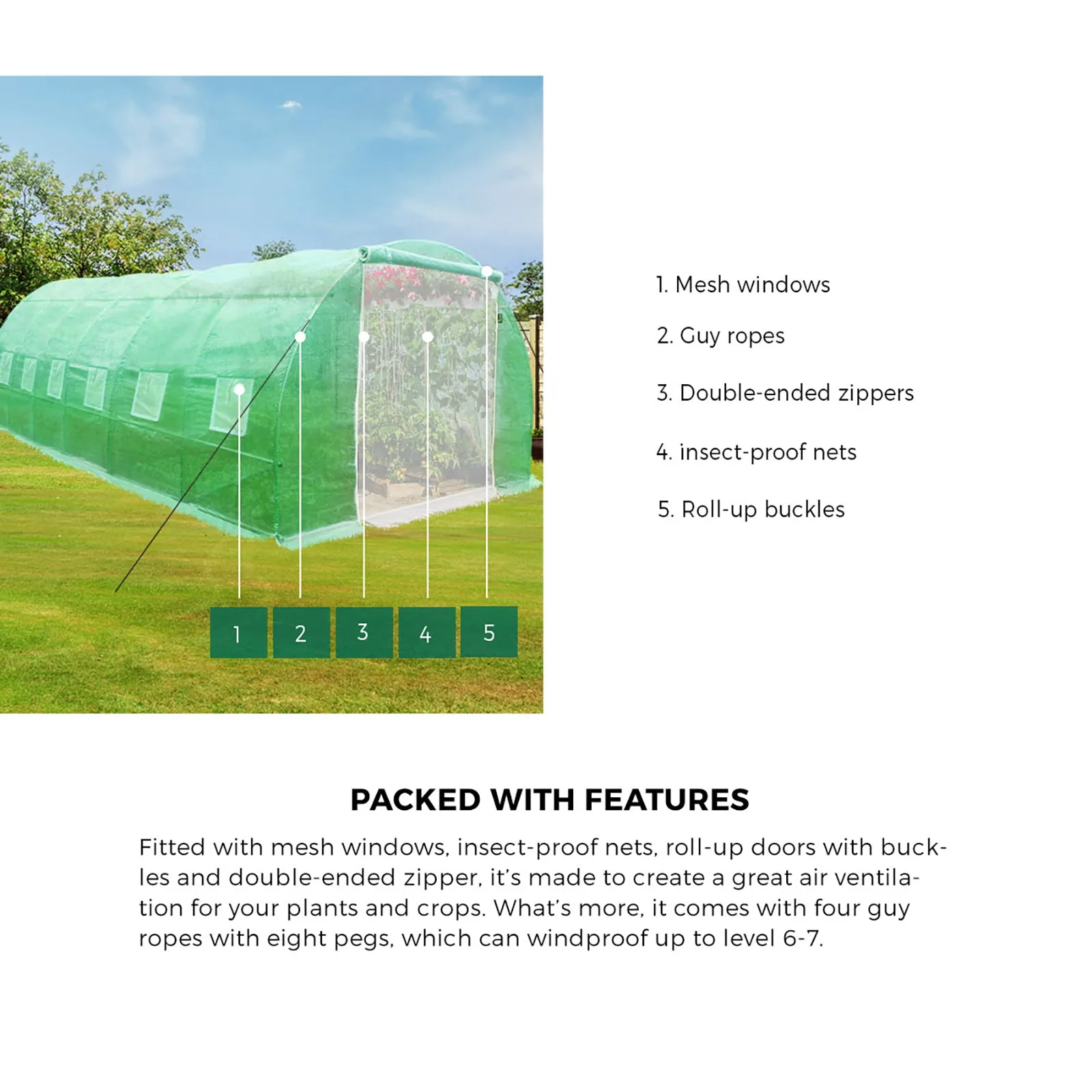 Livsip Greenhouse 6MX3M Walk in Green House Tunnel Plant Garden Shed Storage
