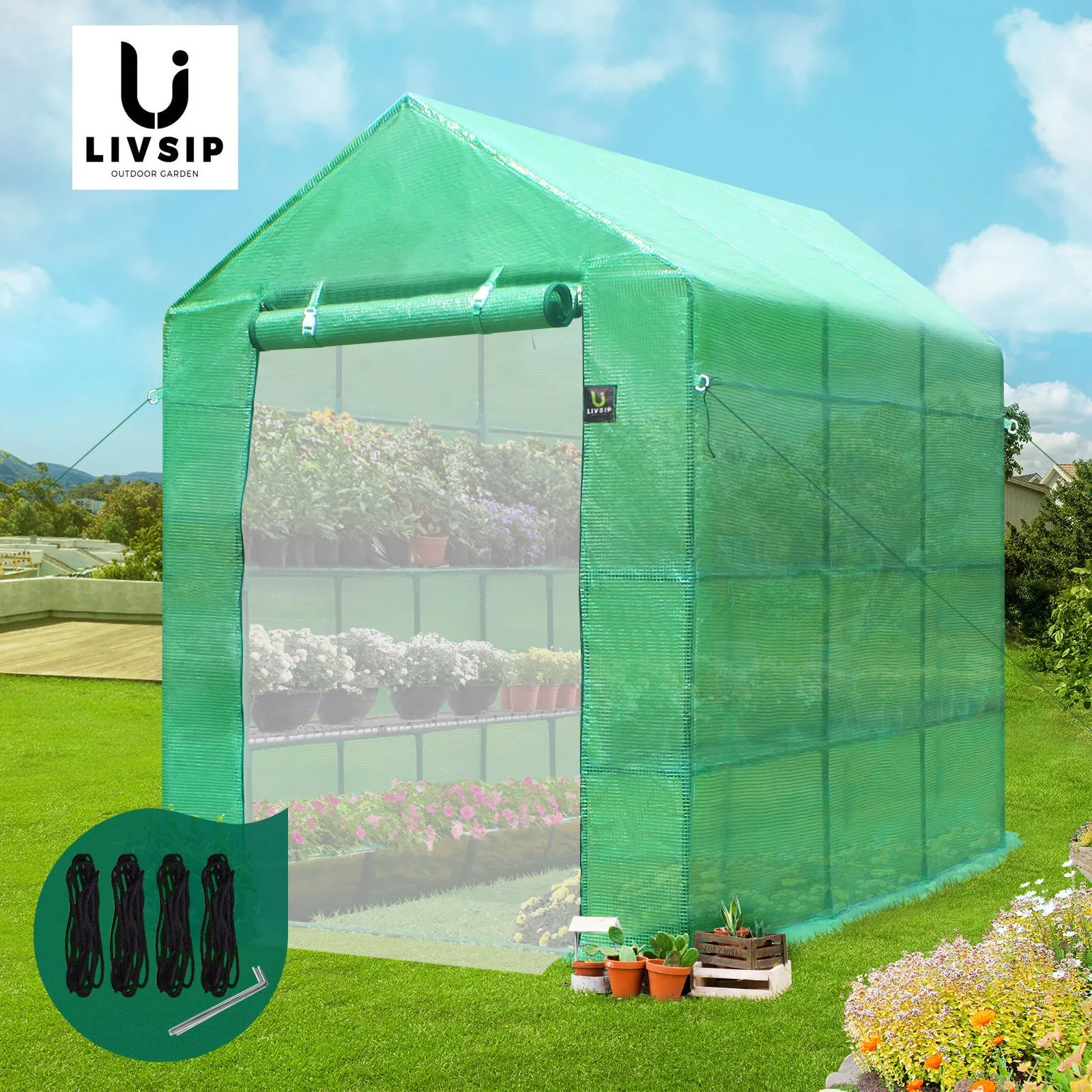Livsip Greenhouse Walk in Tunnel Green House Garden Shed Storage Plant 2.1X1.4M