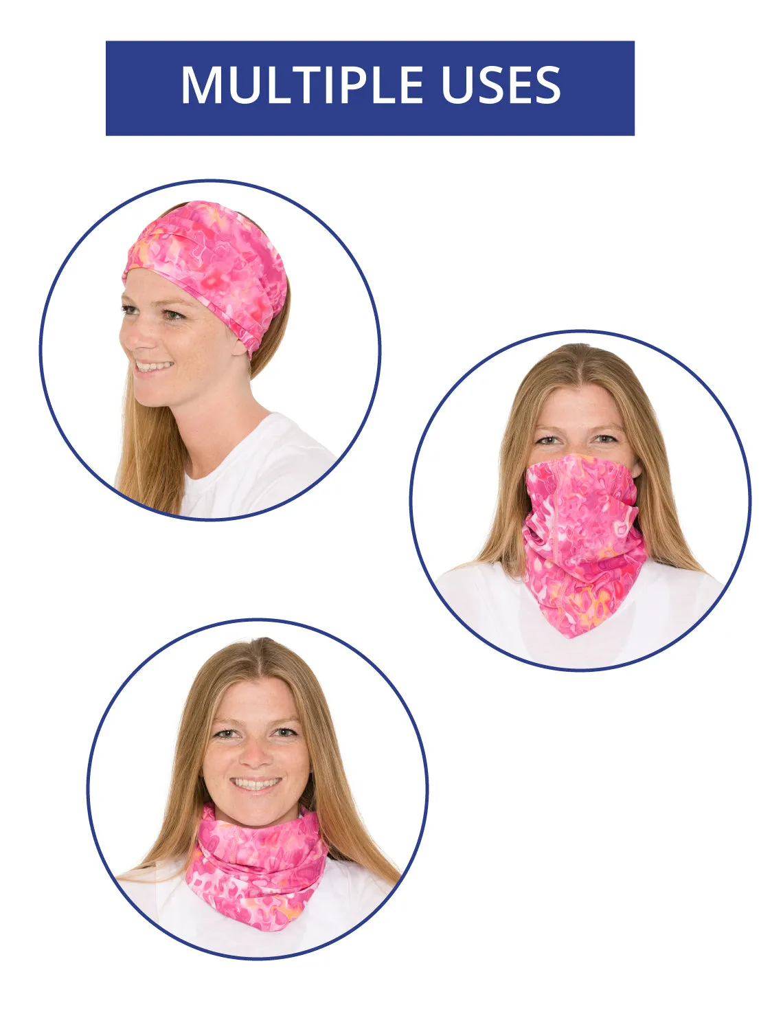 Neck Gaiter | Bandana, Balaclava, Headband | UPF 50  Sun Protection | Fuchsia