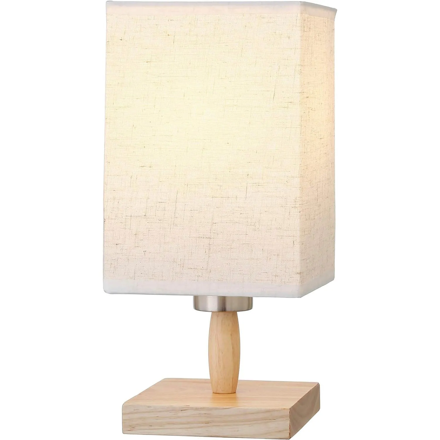Rectangular Wood Base Table Lamp with LED Bulb - 5.5" x 5.5" x 11.2", Brushed Nickel