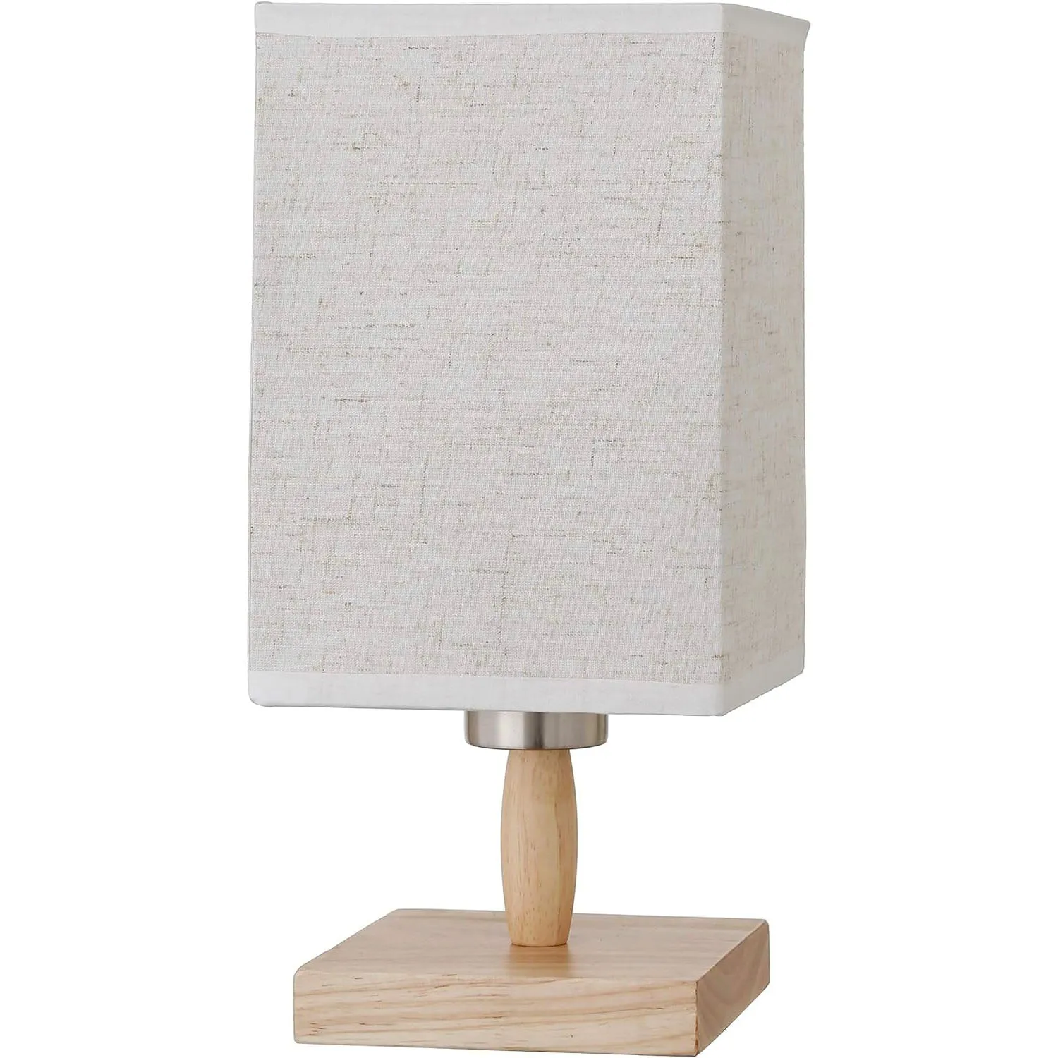 Rectangular Wood Base Table Lamp with LED Bulb - 5.5" x 5.5" x 11.2", Brushed Nickel