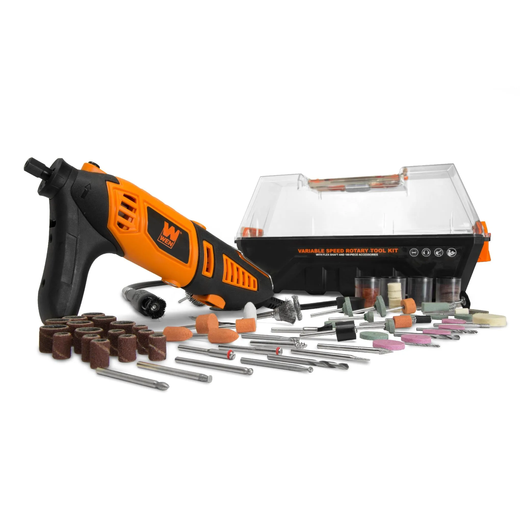 WEN 23190 1.3-Amp Variable Speed Steady-Grip Rotary Tool with 190-Piece Accessory Kit, Flex Shaft, and Carrying Case